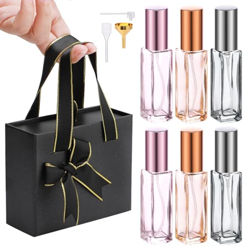 Segbeauty Parfüm Abfüller, 6 Stück 10ml Parfum Zerstäuber für Unterwegs, Parfum Flakon Leer mit Geschenkbox, Parfümzerstäuber Nachfüllbar für Reise Handtasche (Glas)