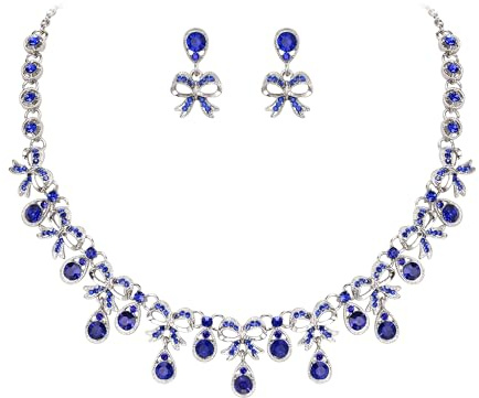 EVER FAITH strass brud rosett smyckesset, strass kostym bal bröllop fest rosett knut tårorp halsband örhängen set för kvinnor klar silverton, Kristall