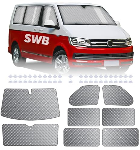 MaxAwe 8Stk Thermomatte Fahrerhaus passend für VW T5/T6 SWB, Luxus Interne Auto Sonnenblende Frontscheibenabdeckung, Thermo Jalousien Set Verdunkelung, Sonnenschutz Windschutzscheiben Matte