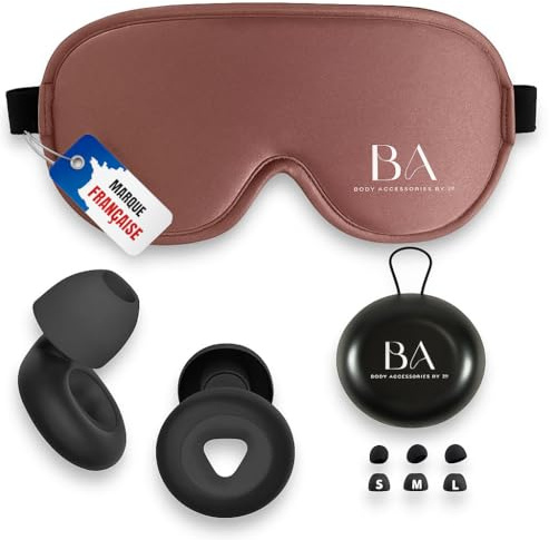 BODYSLEEP | Kit Masque de Nuit 3D et Paire de Bouchon d'oreille Silicone Réutilisable et Lavable pour Dormir | Bouchons d'oreilles Anti bruit Confortable et Doux | Idéal Sommeil Calme pour Adulte