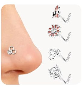 Kakonia Nasenpiercing Gold Chirurgenstahl L-förmig Nasenpiercing Stecker Silber Opal CZ Türkis Biene Planet Nasenstecker ohrstecker Set Nostril Piercing