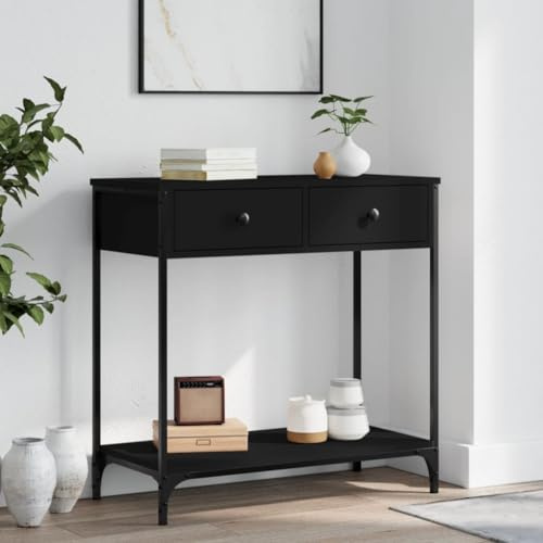 FENLAX Konsolentisch mit Schublade 75x34,5x75 cm Beistelltisch mit Schublade Telefontisch Holz Couchtisch Sideboard Konsolentisch mit Ablagen Holzwerkstoff&Metall Schwarz