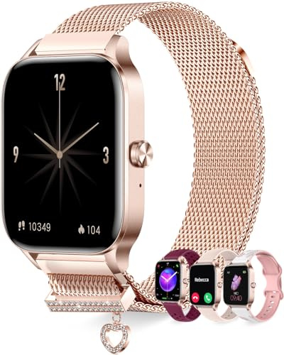 Erkwei Orologio Smartwatch Donna con Chiamate e Notifiche 4 Cinturini 1.85 Orologio Fitness Contapassi Frequenza Cardiaca Sonno 100+ Sportive Smart Watch Donna per Android iOS, Rose Gold