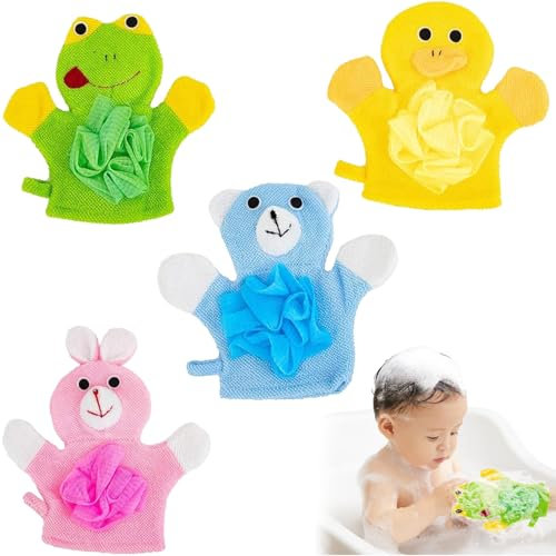 Waschhandschuh mit Tiermotiv, 4 Stück Waschlappen Baby, Baby Bade Handschuhe, Babywaschlappen Mit Tiermotiv, Baby Waschlappen, Cartoon Baby Badehandschuh, Für Kleinkinder Kinder Bad Dusche