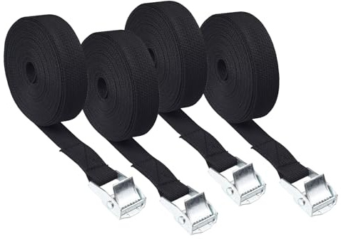 4 Pack Small Ratchet Straps with Double Hooks, 2.5cm x 2.5m Tie Down Straps with Cam Buckle for Securely Fastening Motorcycles, Car Roof Racks, Bicycles, Surfboards, Kayaks, Vans, Luggage (Black)