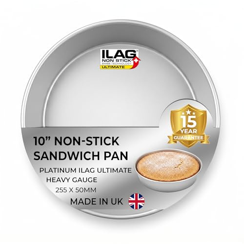 Chabrias Ltd 10 Inch Round Sandwich Tin with ILAG Ultimate Non-Stick 25cm - Non Stick Carbon Steel Baking Tin, Sandwich Cake Pan, Heavy Gauge 0.7mm, Even Heat, Easy Clean, Dishwasher Safe, Made in UK
