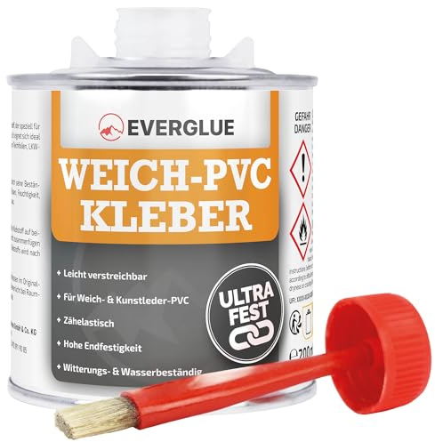 Everglue Teichfolienkleber Quellschweißmittel für Weich-PVC wasserbeständig transparent 200ml Pinseldose ideal für Teichfolie, Poolfolie, Gartenbau PVC Kleber für Außenbereich
