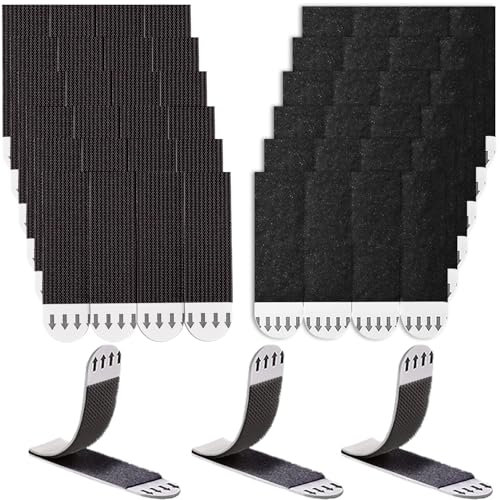 Rusoz 48 Strisce Senza Chiodi per Quadri Muro, 24 Paia Appendi Quadri Senza Chiodi 20mm x 70mm Nero Feltro Adesivo Forte per Appendere Quadri, Cornici e Specchi al Muro
