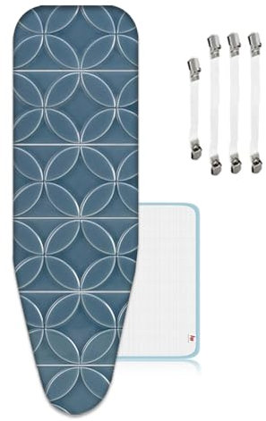 Housse de table à repasser 125 x 45 cm pour Centrale Vapeur, équipée de Tissu Isolant En Maill, Pinces Pour Planche à Repasser