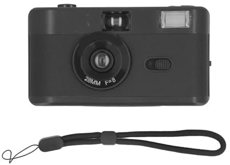 Appareil Photo argentique 35 mm, Appareil Photo Vintage Portable, Design Multifonctionnel, Appareil Photo réutilisable, Flash intégré, avec Objectif 28 mm F/8, Vitesse (Noir)