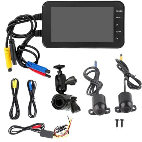 Brilluxa DVR para motocicleta, cámara de salpicadero 1080P de 4 pulgadas, cámara delantera y trasera, grabadora de video de conducción para seguridad de motocicleta, grabación en bucle de soporte