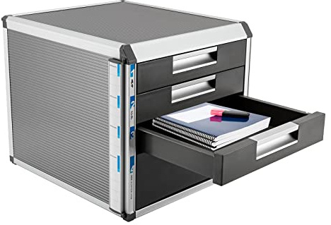 OMGGYER Metall Schubladenbox A4 4 Fächer Schubladenboxen abschließbar Dokumenten Aufbewahrung Ablagebox für Haus, Büro, Krankenhaus, Schulen, Banken, 31.5 * 35 * 29.8cm