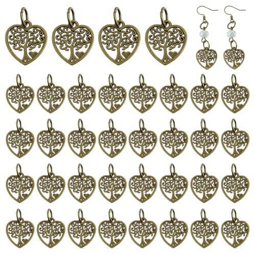 PH PandaHall 50pz Ciondolo Albero Della Vita Cuore Ciondoli Cuore Bronzo Antico, Ciondoli Stile Tibetano Metallo Pianta Portafortuna Vintage Pendenti per Collana Braccialetto Artigianato