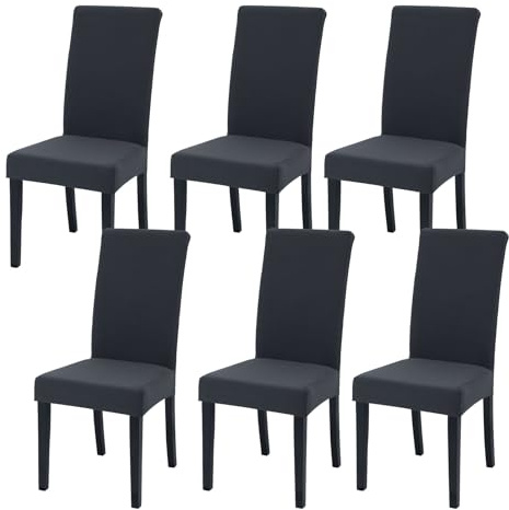 FRKOKRFA Stuhlhussen 6er Set Dehnbare Esszimmer Stuhlberzug, Abnehmbare Waschbar Stuhlübezug, Moderne Elastische Hussen für Haus, Hotel, Bankett, Partys Deko und Hochzeit (Dunkelgrau)