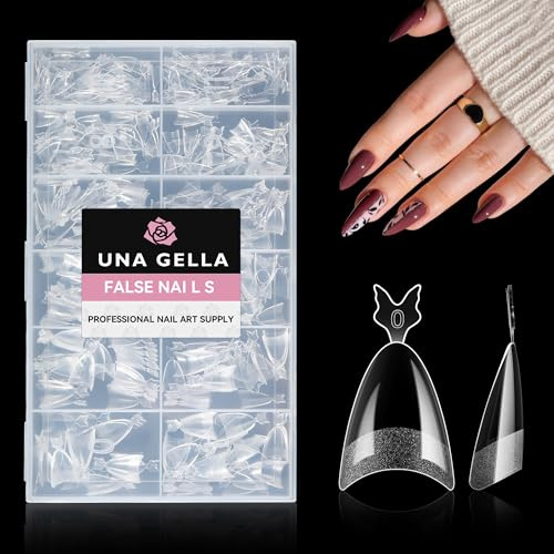 UNA GELLA Mandel Nageltips, 504 Stück 12 Größen Soft Gel Halb Abdeckung Tip | Upgrade Acryl Press-On Nails, Falsche Tips, Ideal für Home DIY Salon Nagelverlängerung