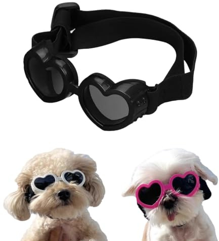 Lunettes de soleil anti-buée en forme de cœur avec sangle réglable pour petits chiens - Protection UV - 6 couleurs (noir)