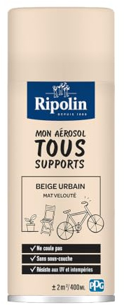 RIPOLIN, Solution Vélo, Aérosol Peinture, Finition Mate, Format Spray pour une application rapide, Ne coule pas, Riche en pigment, Résiste aux UV et conditions extérieures - Beige Urbain - 400 ml