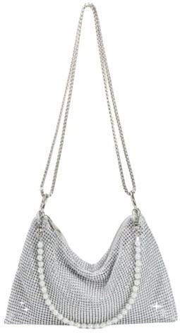 Zweig & Ewigkeit Abendtasche Damen Gold Glitzer mit Perlenkette – Elegante Schultertasche Clutch für Hochzeit, Party, Abschlussball