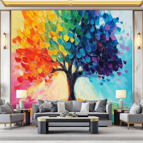 3D Fantasy Wall Mural Wallpaper Non-Woven for Living Room, Bedroom, Children's Room – Large Photo Wallpaper for Tv Background,Dining Room Trees Paint Color Gradient 250 X 175 Cm