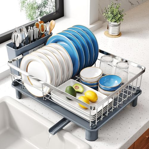 SNTD Dish Drying Rack for Small Kitchen Counter, 11 W x 15 L, Silver