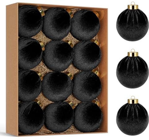 Miaikoe Weihnachtsbaum Ornamente Samt Kugeln, 12 Stück Plastik zerbrechfeste Weihnachts hängende Kugeln für Weihnachtsdekoration Winter Urlaub Dekor 8 cm Schwarz