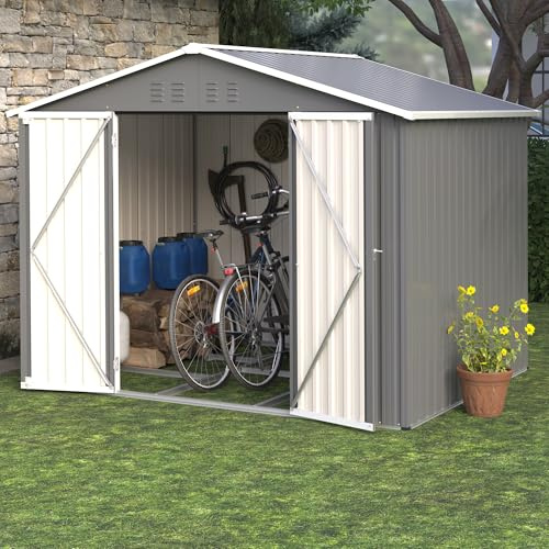FammyLoft Gartenhaus Metall mit Klapptür, Garten Geräteschuppen Metall für Outdoor Terrasse, Gerätehaus, Gartenschrank Wasserdicht, Anthracite