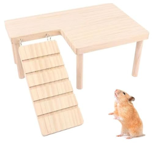 JOYOLA Hamster Plattform, Hamster Etage with Ladder Bridge, Climbing Platform for Small Pets, Wooden Play Structure for Rats, Gerbils, Chinchillas, Squirrels and Pet Birds, Cage Toy