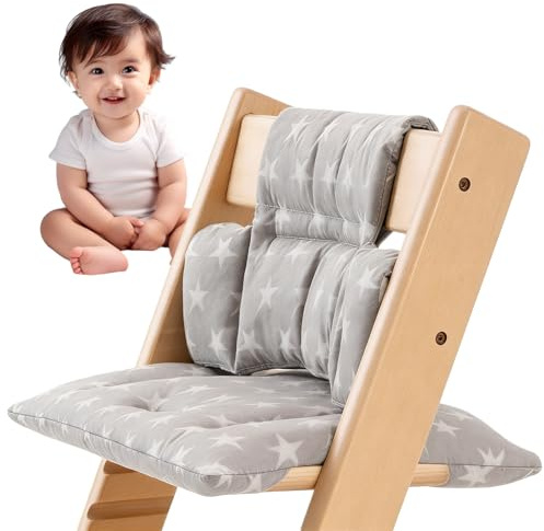 GOMETY rutschfest Hochstuhl Sitzkissen Set, 2-teilig Hochstuhl Sitzkissen passend für Stokke Tripp Trapp, Bio-Baumwolle, Kissen Ersatzbezug mit Klettverschluss für Baby & Kids Kinder Hochstuhlzubehör