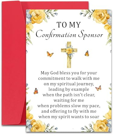 Raddimelo Confirmation Sponsor Card - Confirmation Sponsor Gifts for Women Men, Thank You Card for Sponsors Godfather Godmother, Catholic Appreciation Cards for Sponsors from Teens Girls Boys