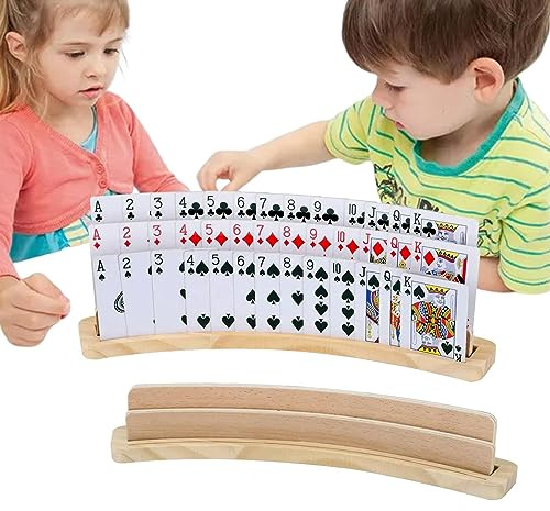 Nevalerra Spelkortshållare – böjd träkorthållare, handsfree 2- set