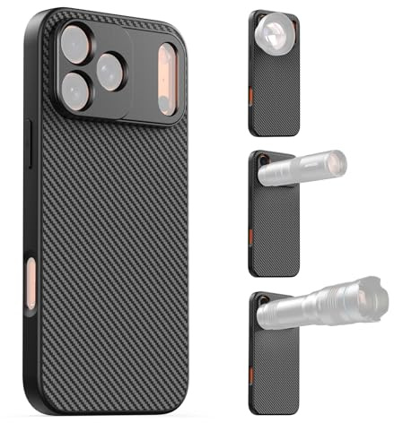 APEXEL Custodia per Telefono con Obiettivo Filettato da 17 mm Compatibile con iPhone 17 Pro Max, Compatibile con Tutti gli Obiettivi Teleobiettivo e Macro, Passo 0,75 mm, Custodia per Telefono Nera