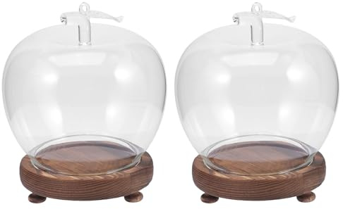 ERINGOGO Lot de 2 Cloches de présentation en Verre : Couvercle Transparent pour Terrarium Souvenir - Cloche en Verre avec Base en Bois éclairée pour Figurines, Objets artisanaux, spécimens