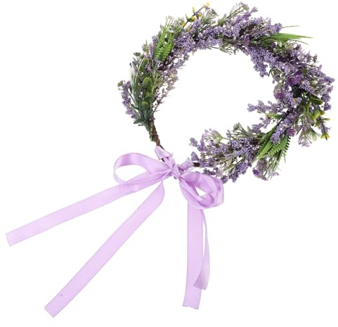 Supvox Blumenkranz fürs Haar aus Stoff mit Lavendelblüten Handgefertigter Haarschmuck Leicht und Bequem für Partys und Hochzeiten Violett Schleifenband Zufällige Farbe