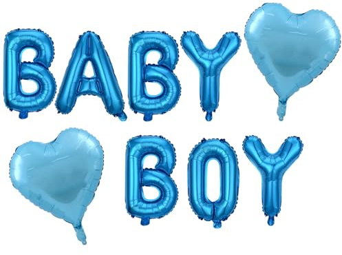 Koboko 9 Stück Baby Boy Ballon, 16 Zoll Blaue Luftballons Babyparty Deko Junge, Deko Babyparty Junge Buchstaben Ballons, Babyshowerparty Deko Jungen Luftballon, Welcome Baby Boy Herz Luftballon Geburt