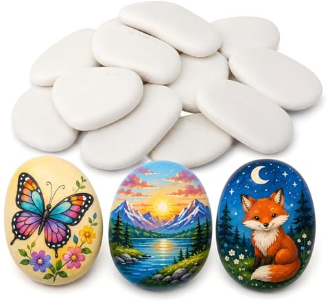 Fyhqwf 20 Pezzi Ciottoli per Pittura - Ciottoli Bianchi da Giardino - Sassolini Decorativi per Vasi - Pietre Creative per Graffiti per Bambini E Adulti, Decorazioni per La Casa E Il Giardino