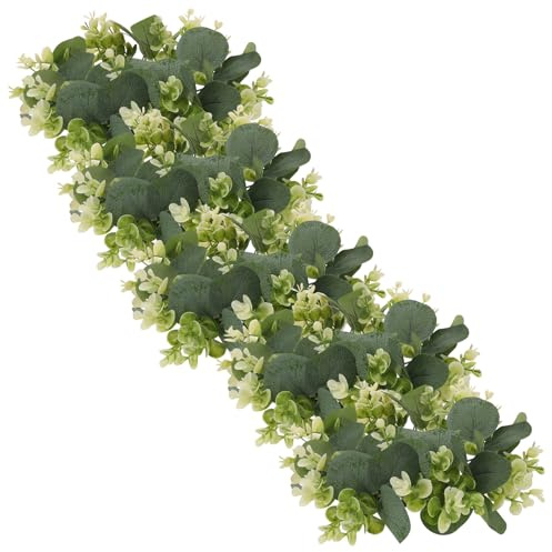 CHICAMPERA Kerzenring aus Eukalyptus 5 Stück Kleiner Grüner Kranz Künstlich mit Buchsbaum Imitat für Hochzeit und Landhausstil Küchenregal Dekoration