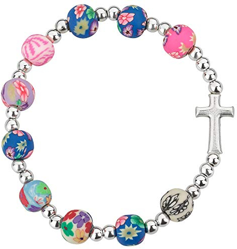 MaMeMi Bezauberndes Armband mit KREUZ & bunten PERLEN – Christlicher SCHMUCK für MÄDCHEN zur KOMMUNION, Taufe oder Geburtstag – Farbiges Kinderarmband mit Bedeutung