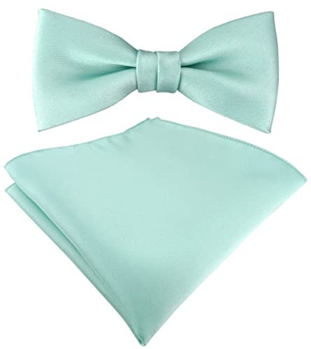 TigerTie - Set Kleinkinder Baby Fliege in mint grün Uni - Gr. 29 bis 40 cm Halsumfang verstellbar + Einstecktuch + Aufbewahrungsbox