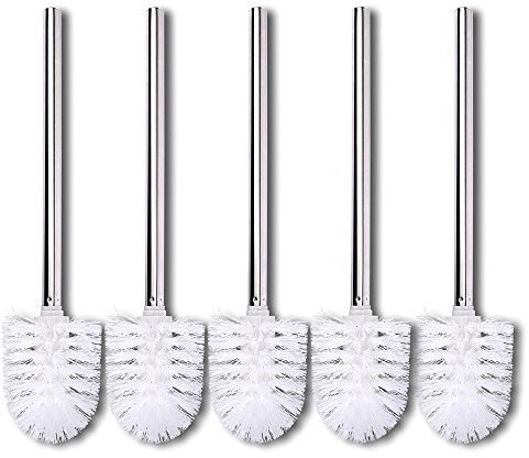 Schramm® 5er Pack WC Bürste Ersatzbürsten Weiß Bürstenkopf Edelstahl Griff Poliert Toilettenbürste Toilettenbürsten Bürsten