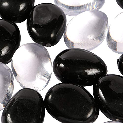 Clear Large Oval Pebbles Mixed Transparent and Coloured Stones Aquarium Marbles Table Scatter Stones Decorative Nuggets Vase Filler Beads Plant Pot Decoration 26pcs (Black/Transparent)