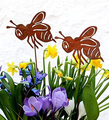 LILIENBURG 2er Set Gartenstecker Honigbiene Blumenstecker Biene Rost Deko Design Stecker 36 cm Gross Beetstecker