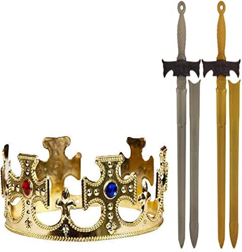 Lizzy Kids King Costume Accessory Set Crown and Plastic Sword Fancy Dress Accessories for Royal King Knight Warrior Role Play Book Day School Events Parties Lightweight One Size Costume Set