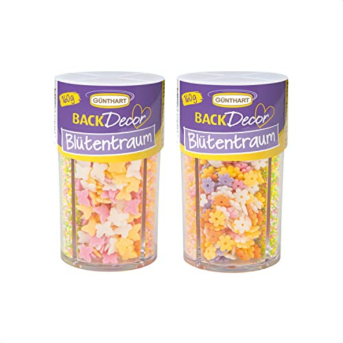 Günthart BackDecor Streusel Blütentraum Zucker Tortendeko Bunte Schmetterlinge und Blumen, Zuckerperlen Zuckerdekor Nonpareilles 160 g