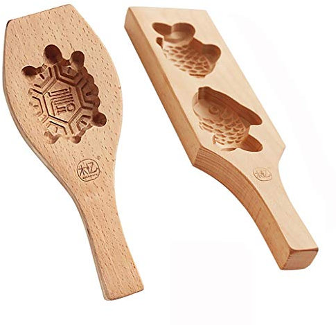Inzopo Fish, Turtle Pattern Wooden Handmade Muffin Mooncake Cups Mould Biscuit Cake Mold 2pcs