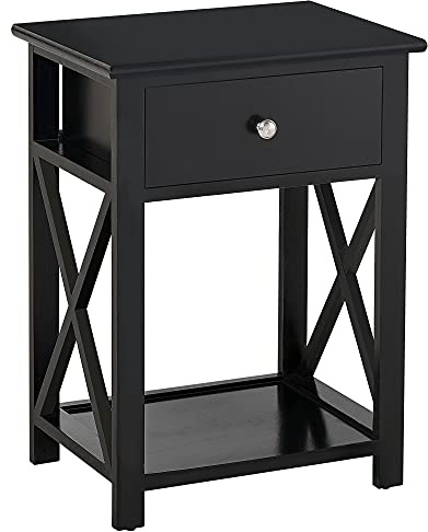 HOMCOM End Table, Sofa Side Table with Drawer X Bar Bottom Storage Shelf, Nightstand Bedside Table for Bedroom or Living Room Black