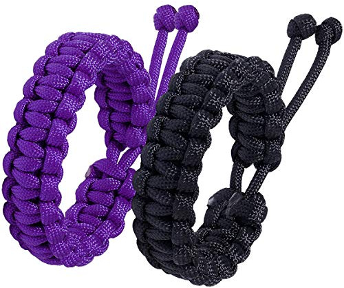 Jewever Paracord Survival Bracelets Braided Paracord Handmade Rope for Couples Men Women Adjustable Size(black&purple)