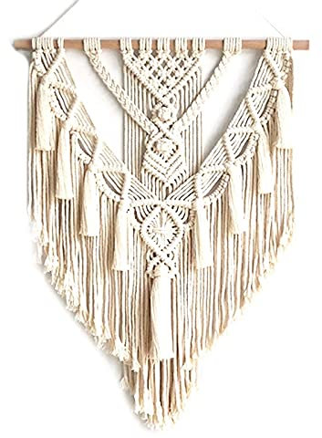 Yulakes Tapiz de macramé para pared, decoración bohemia, tapices de algodón hechos a mano