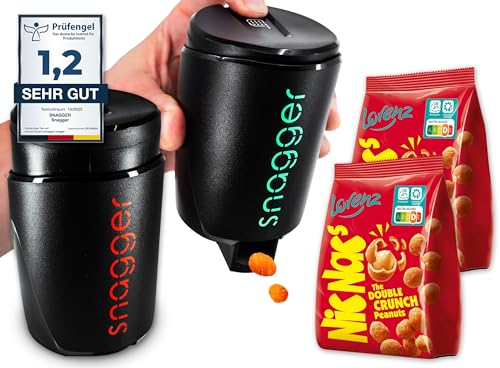 snagger,Il distributore di snack // mani pulite per snack // adatto per arachidi, NicNacs, UVM // regalo per giocatori, snack, regali per giocatori, dispenser Nicnac, confezione doppia di colore nero