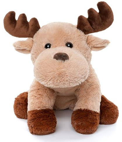 WEIGEDU Plüsch Elch Hirsch, Beige & Braun, 32 cm | Weiches Kuscheltier Rentier mit Geweih, Sitzendes oder liegendes Stofftier, Für Kinder Spielzeug & Deko