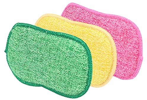 AUERVO 3 Pack Reusable Washing Up Sponge, Non-Scratch, Antibacterial Microfiber Dual-Sided Kitchen Cleaner Pads and Bathroom cleaning products Long-Lasting Dish and Multi-surface Pads Cleaners